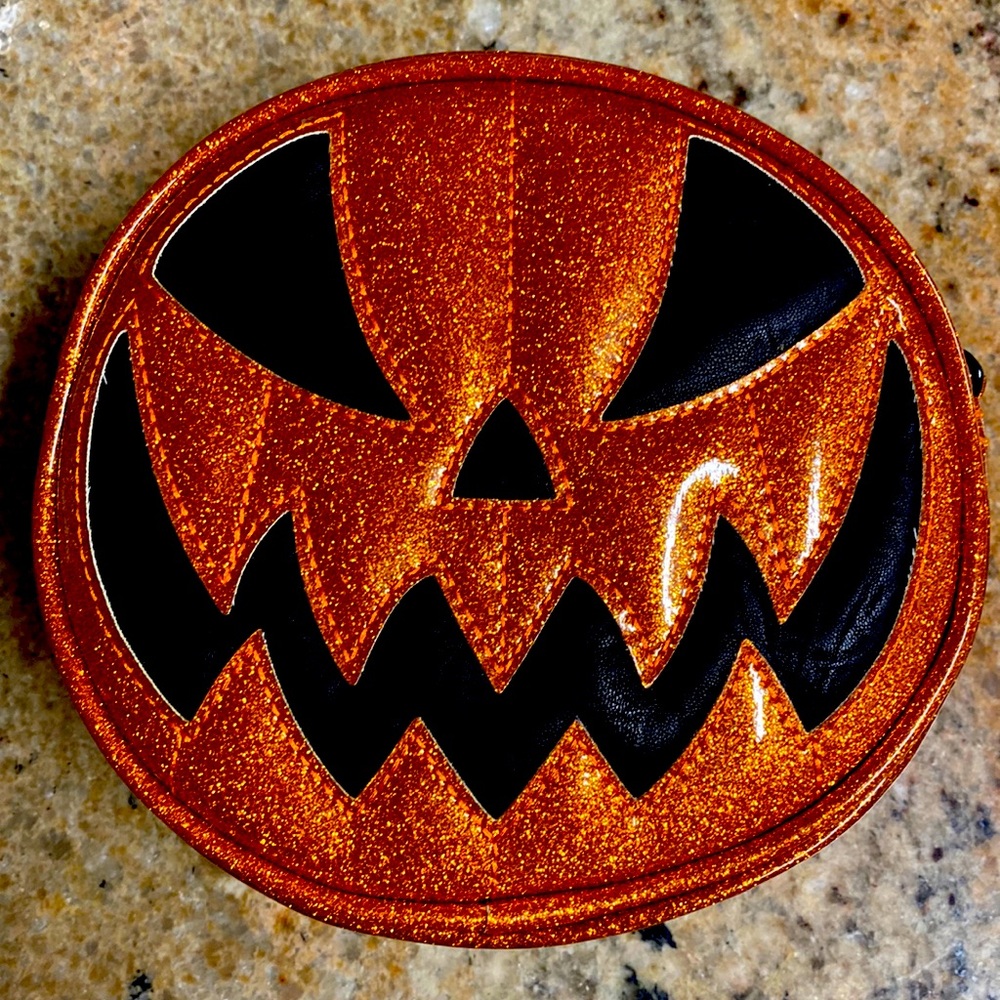 Love Pain and Stitches glitter pumpkin purse